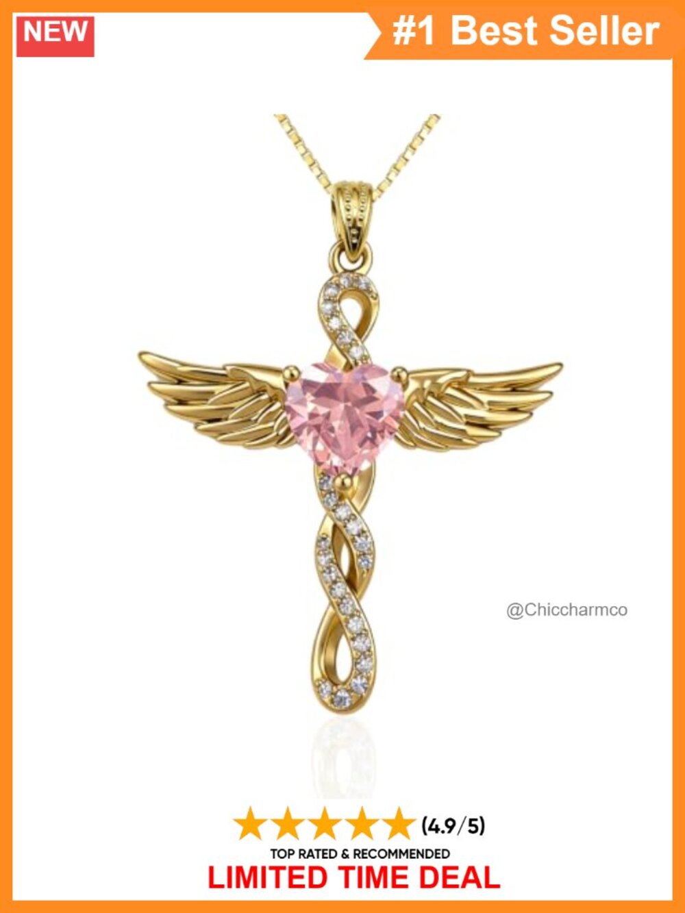 18K Gold Plated Angel Wings Infinity Cross Necklace Heart Birthstone Pendant